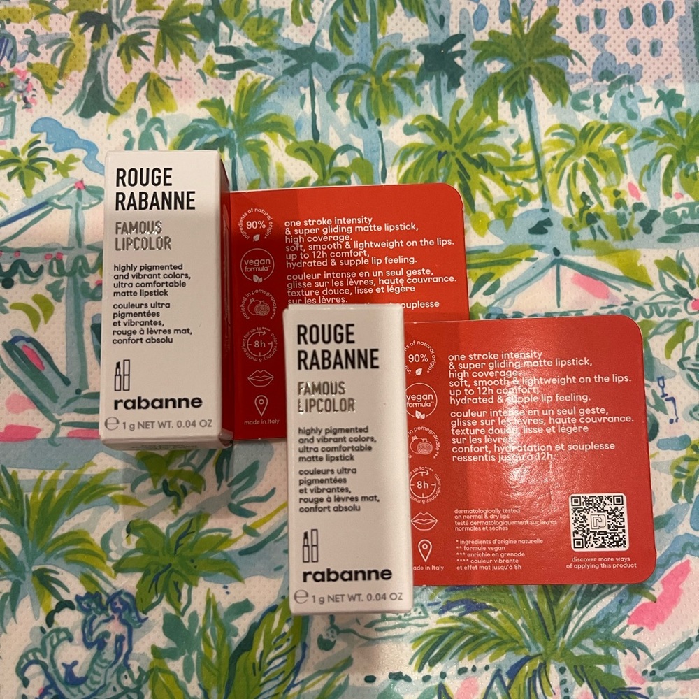 Rouge Rabanne Famous Lip Color in Red Seal Lot of 2 Bundle NEW